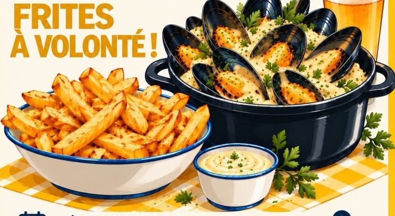 Affiche moules au maroilles et frites à volonté